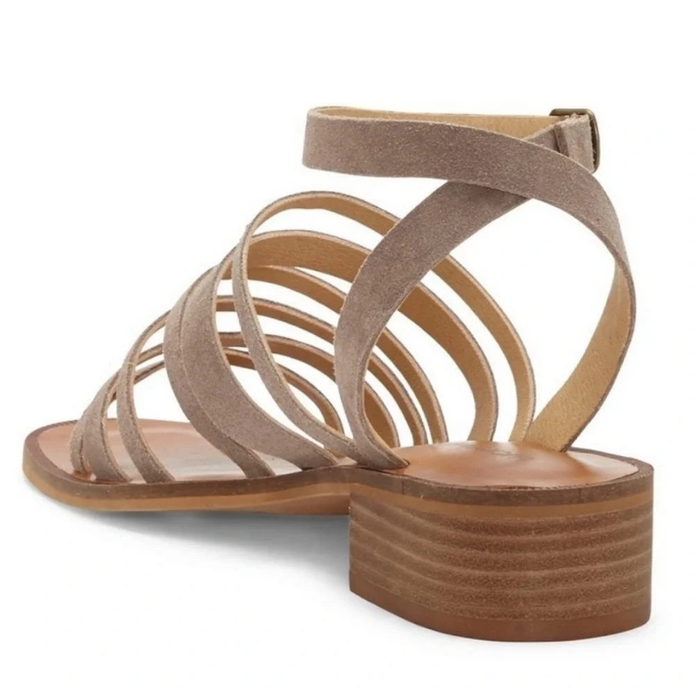 Brand New Lucky Brand Genuine Suede Chunky Low Heel Strappy Gladiator Sandals